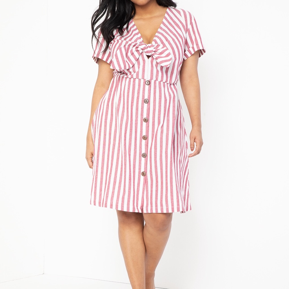 Eloquii Stripped Tie-Front Dress